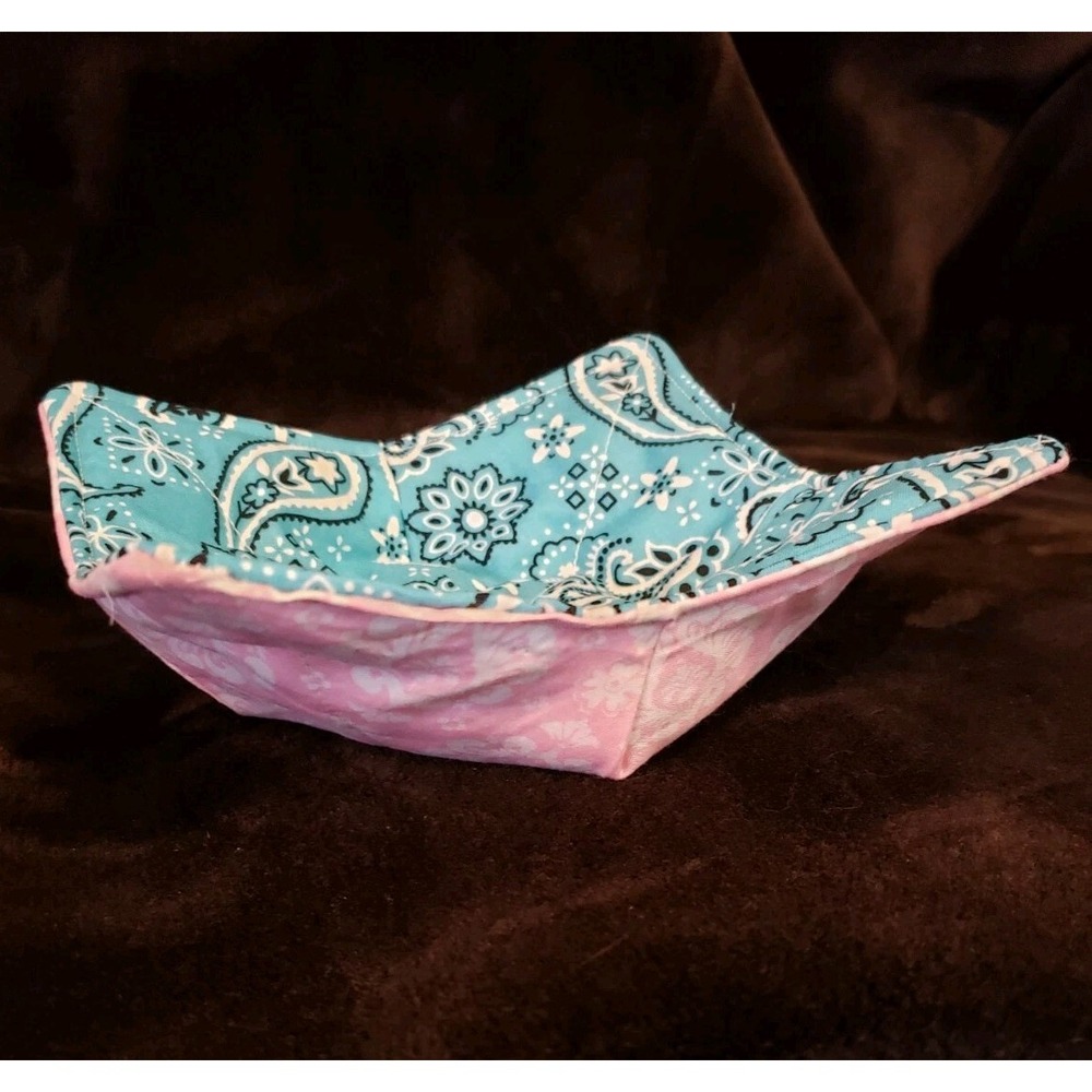 Handmade Reversible Microwave Bowl Cozy Paisley Pink And Blue Potholder